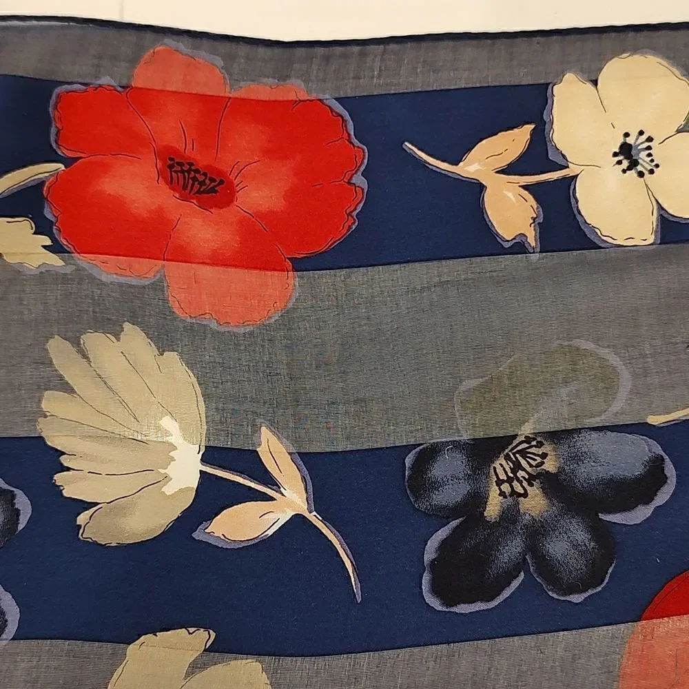 Charter Club Silk Long Floral Scarf Red and Blue Wrap